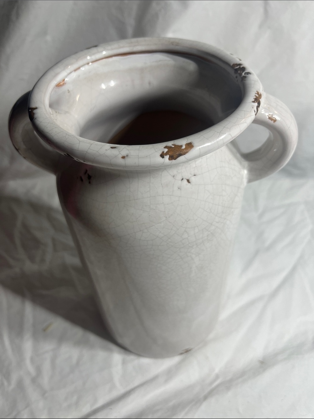 Neutral White Rustic Ceramic Two-Handled Vase - Picture 2 of 8